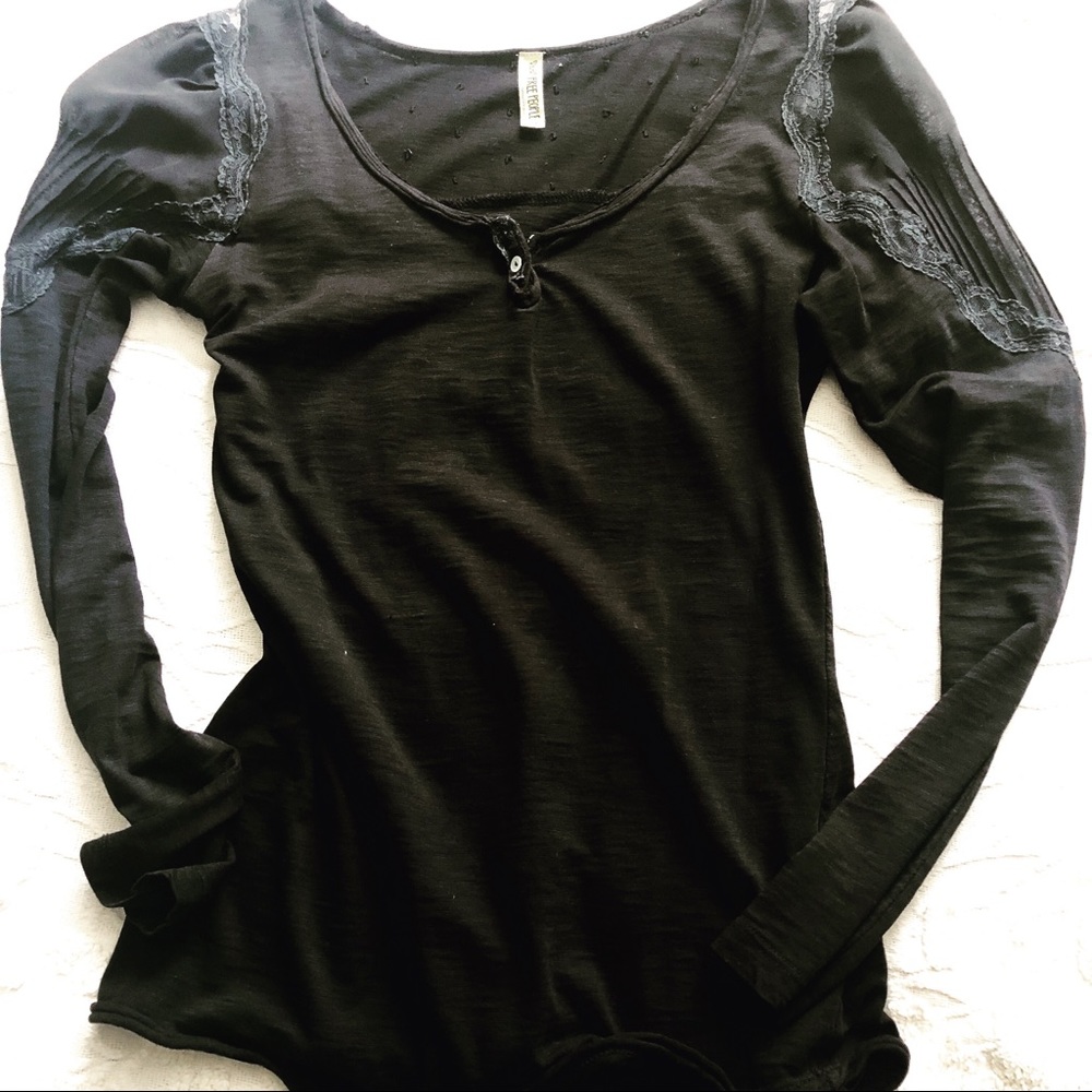 Free People Lace Detail Henley Tee